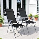 Clevich Gartenstuhl Hochlehner 2er Set, Aluminium Balkonstuhl Klappbar, 7-Fach...