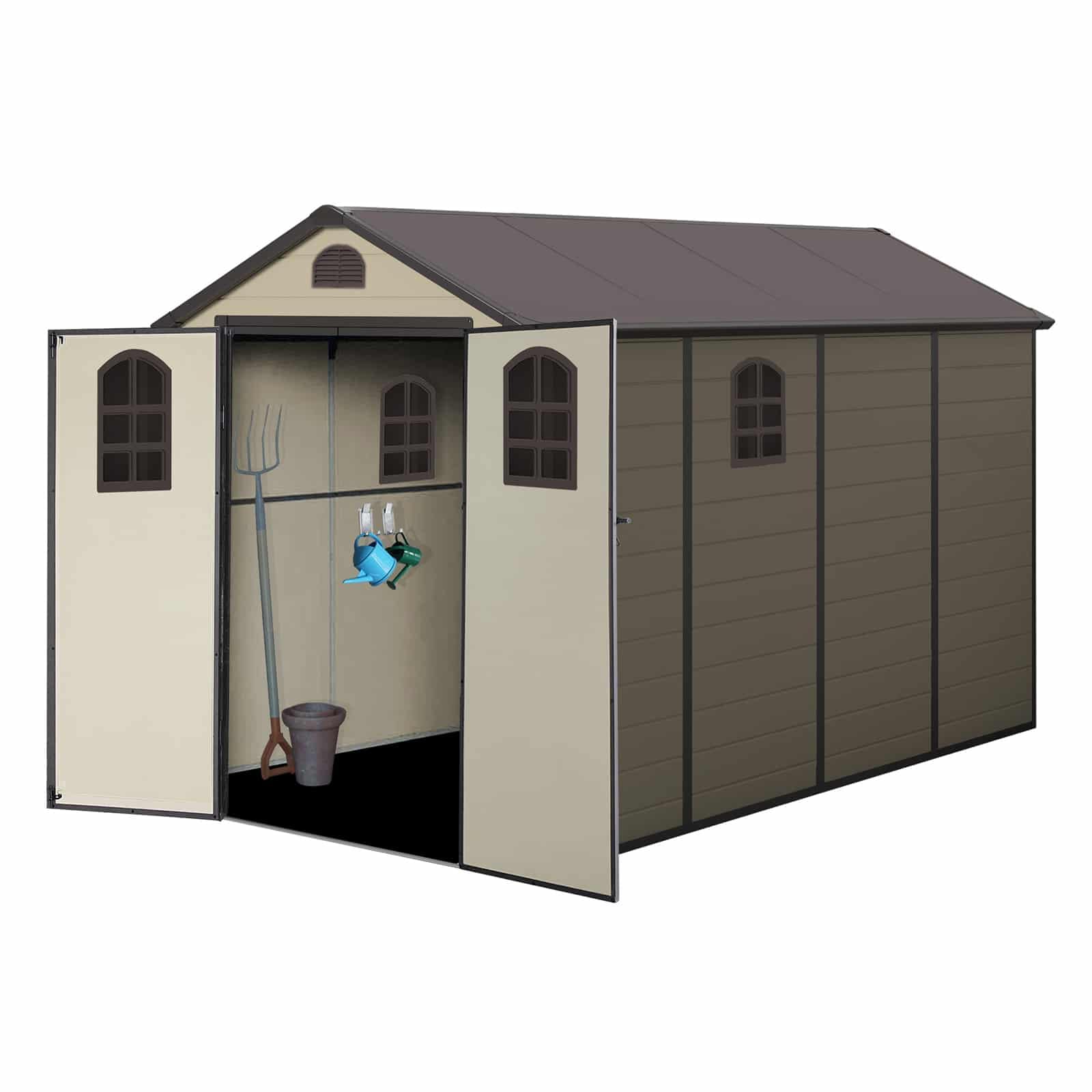 Gardiun Caseta de Resina Alessia C - 6,88 m² 188x366x225 cm con Suelo y Ventanas Beige