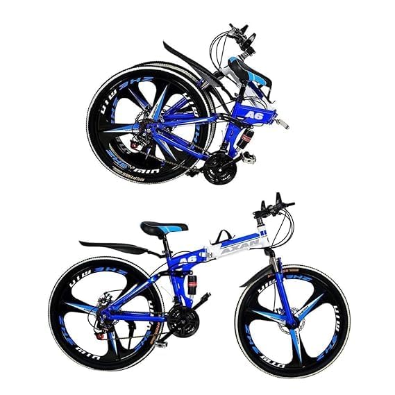 Image of Amaze Kai Dual Suspension Bikes Bmv Foldable Gear Cycle for Men with 21 Speed Gear 3 Spoke | Folding Mountain Bike with Double Disc Break & Mac Wheel, 26 Inch (Blue)