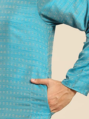 Image of Men's Black Art Silk Regular Fit Ethnic Motifs Kurta | Indian Kurta | Festive Ethnic Kurta with Embroidered Packet