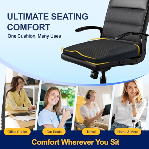 Image of kingphenix Car Seat Cushion - Memory Foam Pad for Driving Comfort - Boosts Height and Relieves Coccyx & Lower Back Pain - Car, Truck, Office Chair (Leather & 4D Mesh Black)