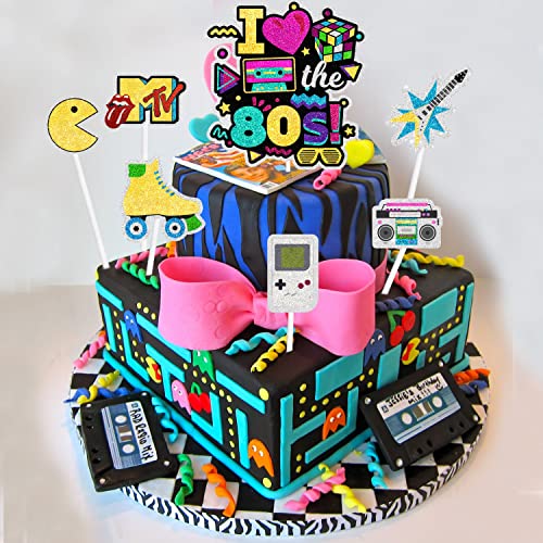 Together Back To The 80S Cake Topper Set - Retro Throwback Theme I Love 80S Honeycomb Roller Disco Radio Happy Birthday Hip Hop Party Decorations - One Cake Topper And 6 Pcs Cupcake Toppers #TOP5