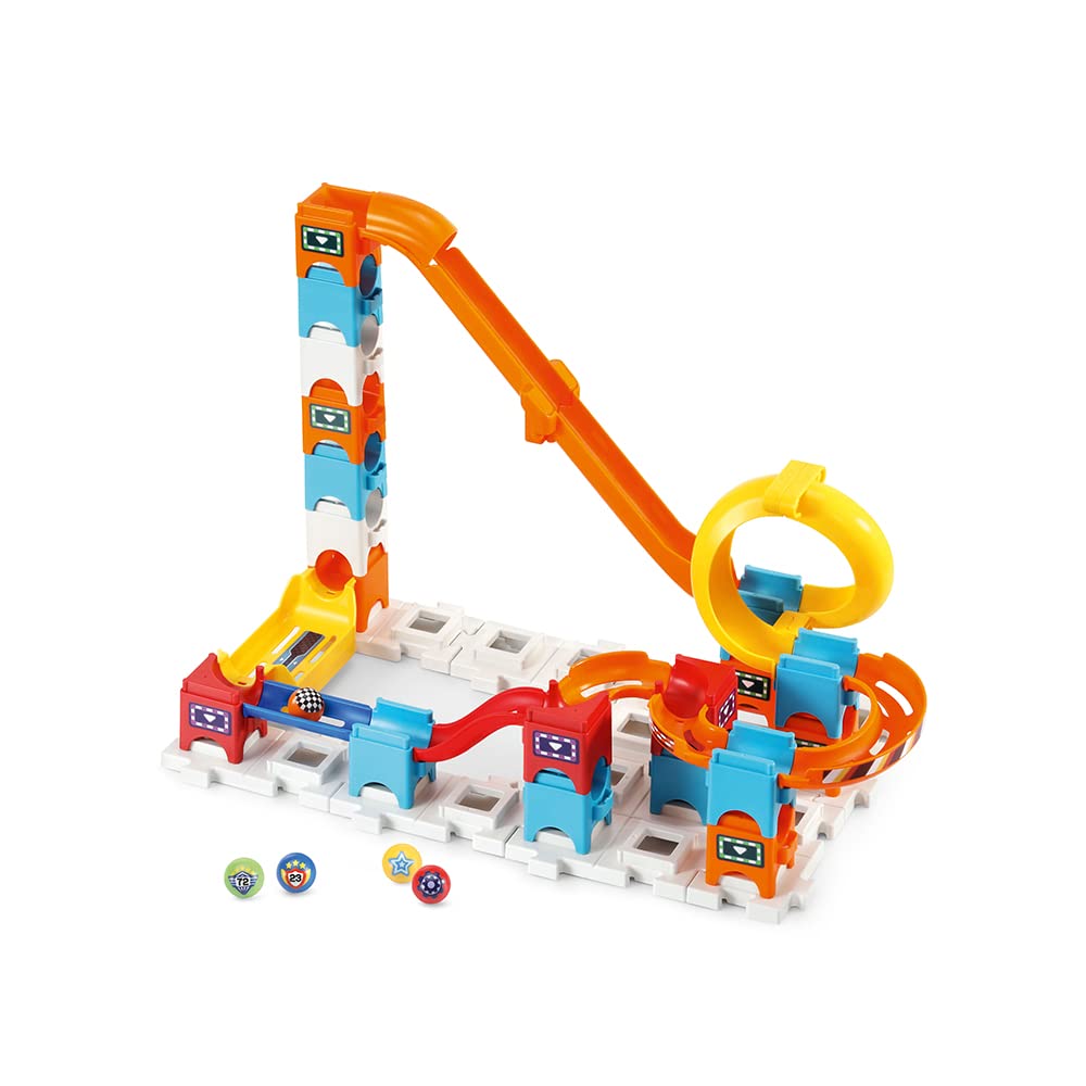 Circuito De Canicas VTech Marble Rush | 90 Piezas | 6 Bolas Con Purpurina | Rueda Motorizada | Para Niños De 4 Años | Versión Francesa