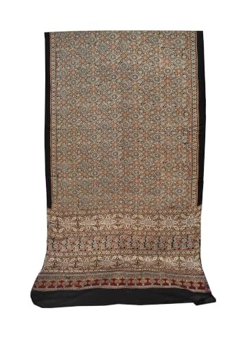 Image of Ethnics of Kutch Womenss Ajrakh Modal Silk Natural Dye Hand Block Print Saree with Blouse Piece - 5.5 Mtr Length