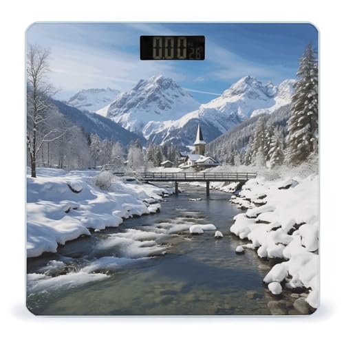 Báscula digital para baño con diseño paisaje alpino miniatura 1