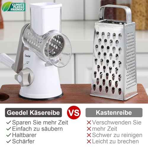 Käsereibe, Reibe für Gemüse mit 3 Trommelblättern, Trommelreibe Schnelleres und Einfaches Schneiden, Gemüseschneider Ideal für Käse, Gurken, Karotten, Nüsse usw 2