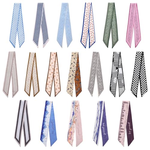 Zhamate 18Pcs Satin Scarf Set Fashion Scarves for Women Multifunctional Boho Scarves for Headband Bag Belt Accessory