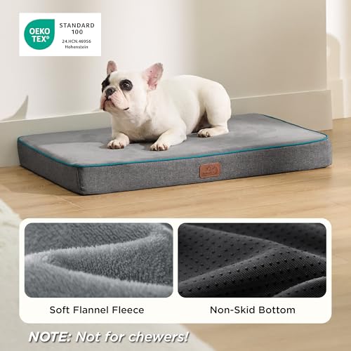 Bedsure Memory Foam Dog Bed for Small Dogs - Orthopedic Pet Beds for Crate with Removable Washable Cover and Nonskid Bottom - Plush Flannel Fleece Top Pet Mat, Grey - Image 4