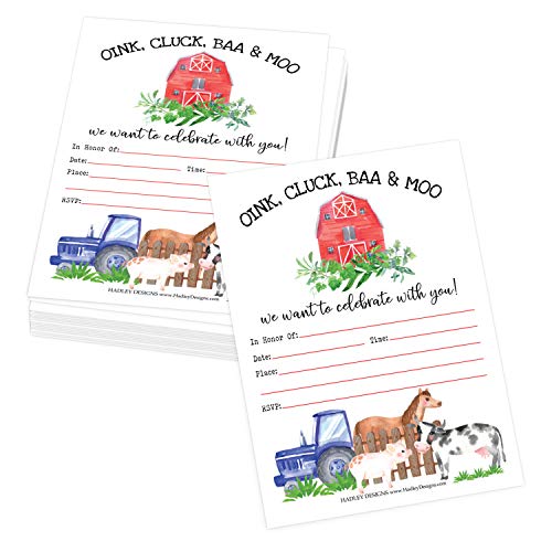 Image of Hadley Designs Kids Birthday Invitations For Boys and Girls Barnyard Theme - 25 Farm Animals Birthday Party Invitations For Boys, Tractor Barn Invites For Girls, Cute Ranch Party Supplies, Made In USA