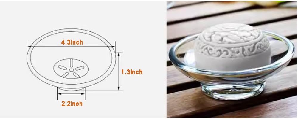 Soap Dish Transparent Glass Round Bathroom Replacement Soap Holder 2 Pieces A65-2