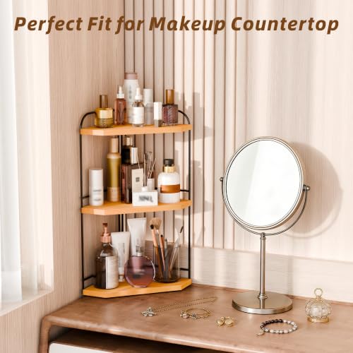 Image of 2 Pack Corner Bathroom Counter Organizer, 3-Tier Wood Countertop Organizer | Skincare Organizers for Vanity, Makeup Storage, Counter Corner Shelf for Kitchen, Bathroom, Dresser, Natural