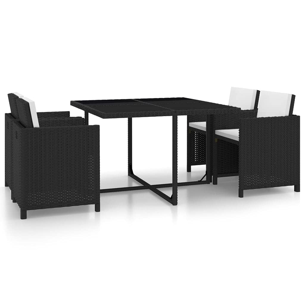 vidaXL Salon de Jardin Encastrable 5 pcs avec Coussins Mobilier de Jardin Mobilier de Patio Mobilier de Terrasse Mobilier d'Extérieur Résine Tressée Noir