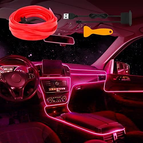 EL Wire Car LED Interior Strip Light, USB Neon Wire Lights with 6mm Sewing Edge - 197 inches Glowing Electroluminescent (EL) Wire, Ambient Lighting Kit Car Decorations Interior (5M/16.5FT, Blue)