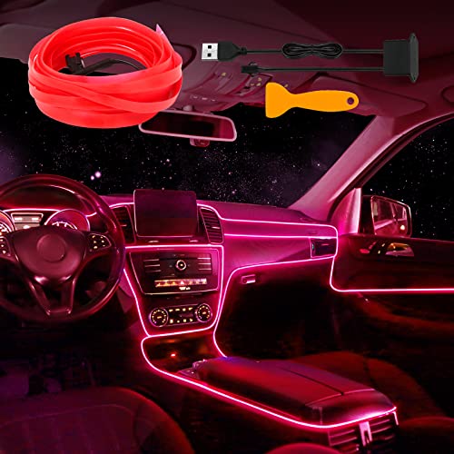 EL Wire Car LED Interior Strip Light, USB Neon Wire Lights with 6mm Sewing Edge - 197 inches Glowing Electroluminescent (EL) Wire, Ambient Lighting Kit Car Decorations Interior (5M/16.5FT, Pink)