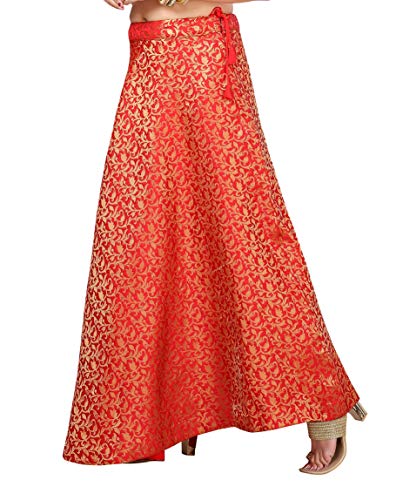 Image of Studio Shringaar Women's Polyester Maxi Benaras Brocade Readymade Long Skirt Lehenga Ghagra
