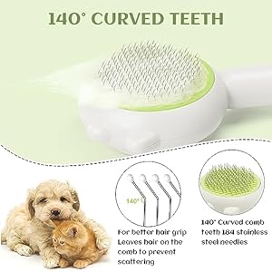 Cat Brush, Pet Hair Cleaner Brush for Cats Dog, Cat Brush with Release Button, Cat Massager, Self Cleaning Cat Brush, Pet Cleaning Grooming Brush for Short&Long Haired Cats Dogs(Green)