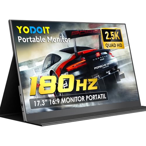 Yodoit Tragbarer Monitor 17,3" 2,5K QHD 180 Hz IPS-Display (2560 x 1440 Pixel, 16:9) mit USB-C-Anschluss, integrierten Lautsprechern und Smart Cover. Kompatibel mit PC, Laptop, MacBook und Xbox 1