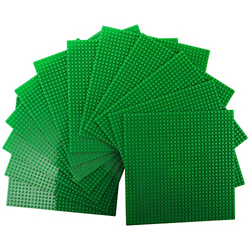 Image of ZEAYEA 12 Pack Classic Baseplates, Building Base Plates Compatible with Most Standard Building Bricks, 10 inch x 10 inch Stackable Bases, Green