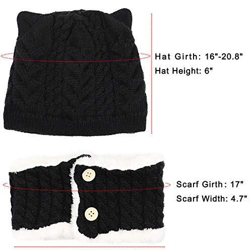 Bienvenu Baby Boy Girl Winter Hat, Toddler Cat Beanie Hat With Scarf, Fleece Lined Knit Cap Neckwarmer For Kids 2 Pieces, Black #TOP4