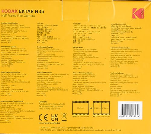 KODAK Câmera de filme EKTAR H35 Half Frame, 35 mm, reutilizável, sem foco, leve, fácil de usar (pret