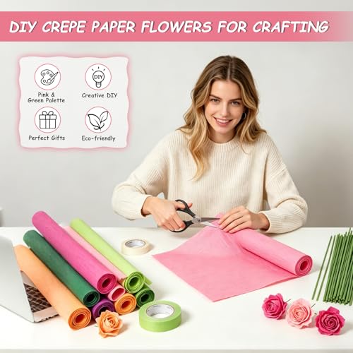 10 Farben Krepppapier Bunt 25 x 250cm Floristenkrepp Pastell Krepppapier Rollen für Partydeko Geburtstagsdeko Muttertag Valentinstag-Blumen DIY Blumenpapier-Handwerk