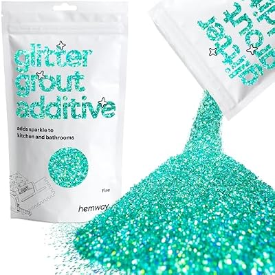 Hemway Glitter Grout Additive add Sparkle to Mosaic Tiles, Bathrooms, Wet Rooms, Kitchens, Tiled Based Rooms and Cement Based Grouts 100g / 3.5oz - Turquoise Blue Holographic