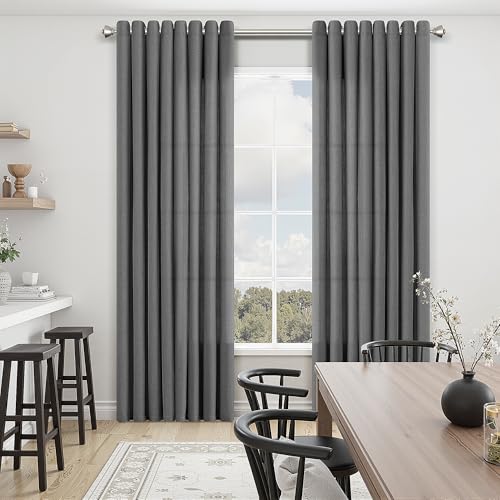Image of Nanspring Blazer Grey Linen Curtains 90 Inches Length for Living Room Grommet Lightweight Light Filtering Faux Linen Sheer Drapes with Burlap Texture Modern Farmhouse Window Curtain for Bedroom 52X90