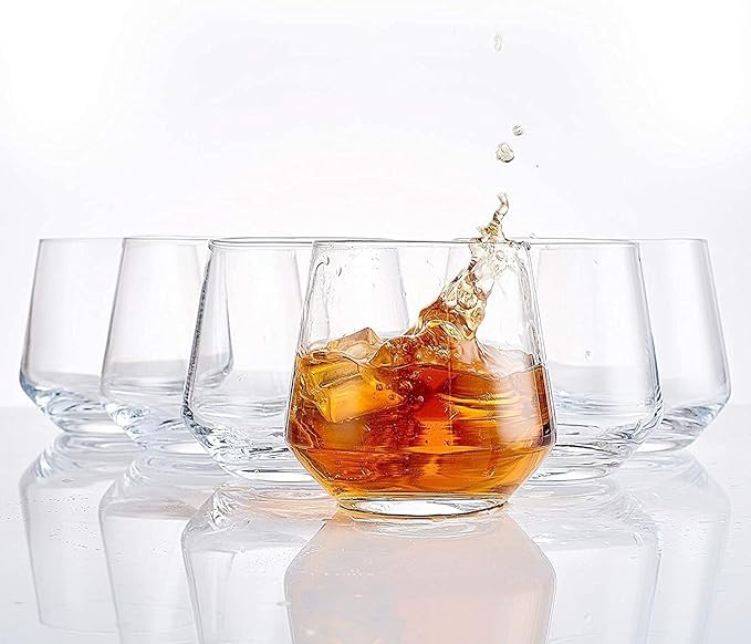 Image of WRINGO 300 ML Diamond Whiskey Glasses, Set of 12 Amber Glassware, Modern Ideal Glasses for- Rocks, Scotch, Bourbon, Liqueur, Cocktail and Cognac