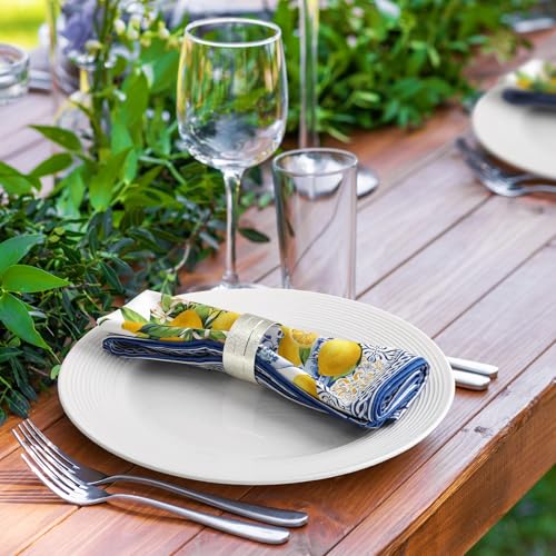 Arquiel Servietten Blauer Zitrone 6er-Set, Stoffservietten 100% Baumwolle Dekoratives Weiches Wiederverwendbare Esstisch Servietten für Hochzeiten Küche Haushalt Frühling/Sommer(45×45cm)