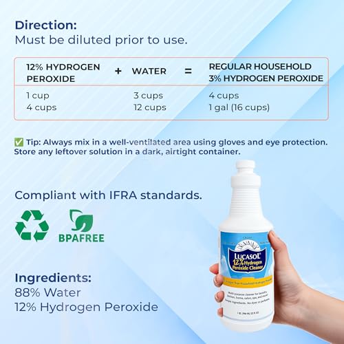 Lucasol Food Grade Hydrogen Peroxide 12% Percent, Multipurpose Cleaner & Bleach Alternative - 1 Quart (32 Fl Oz) by Lucasol - Image 4