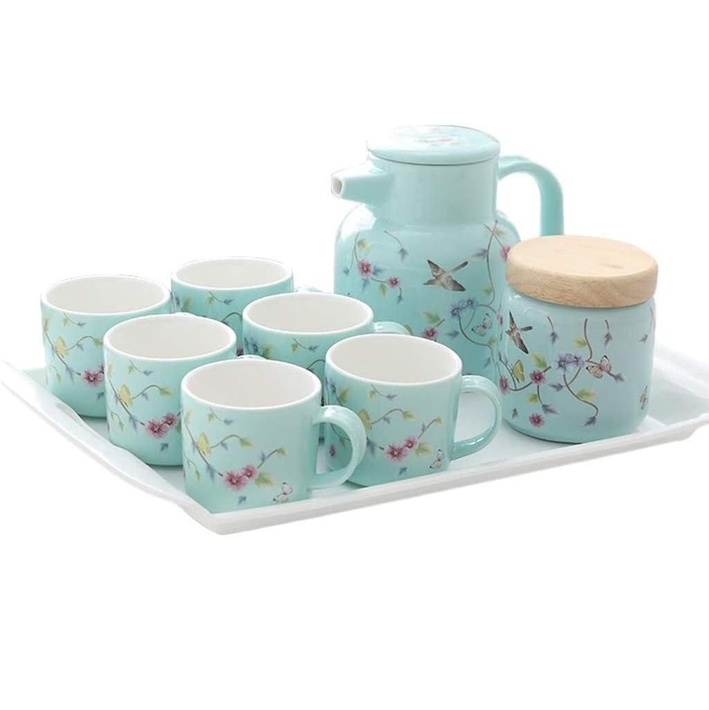 Zestaw do Herbaty Urodziny 9 Sztuk Zestaw Do Herbaty Filiżanki Kawy Ceramiczna Taca Serwowania Czajniczek Dzban Dla Kobiet Salon W Domu Ukończenie(Blue)