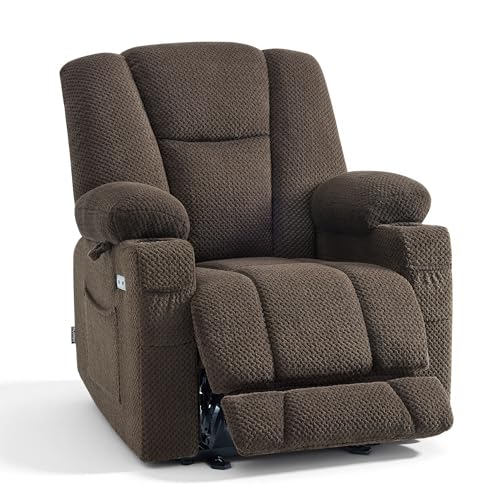 MCombo Zero Gravity Power Recliner Chair with Heat and Vibration Massage, Reclining Chair with USB & Type C Ports, Cup Holders for Living Room, Fabric 8015 (Brown)