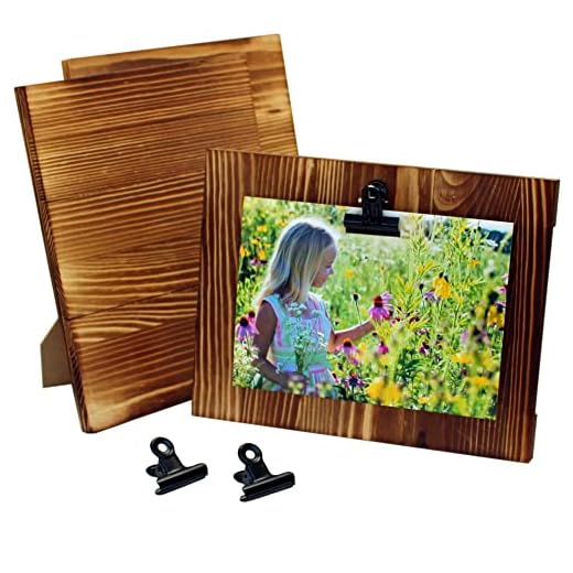 Rustic Wood Picture Frames with Clips. DIY Clip Frame can be Vertical or Horizontal. Display Picture Board for 5x7 or 4x6. Farmhouse Photo Frames with Stands. Clipboard Photo Holder for Wall Decor.