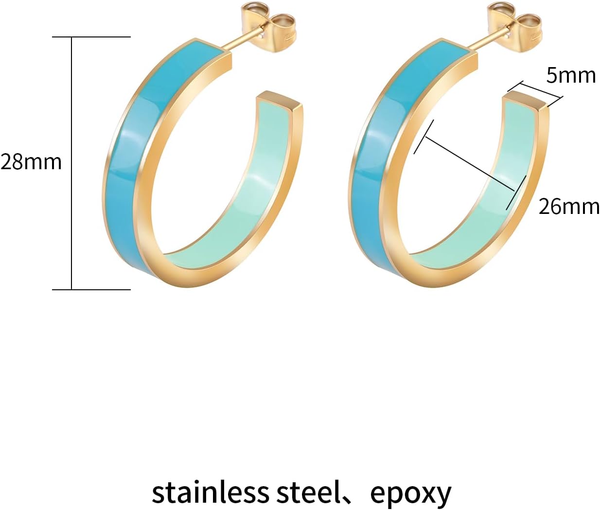 Chunky Gold Earrings for Women C Shaped Round Hoop Earrings 18K Gold Plated Stainless Steel Enamel Earrings Jewelry Gift - Image 3