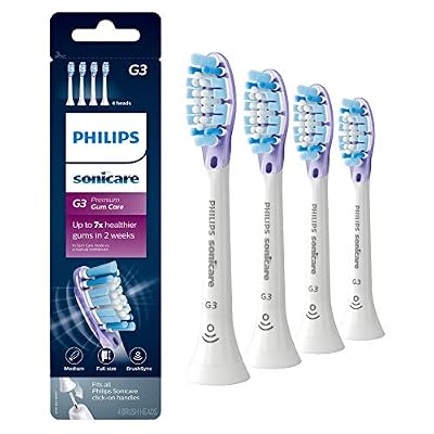 Philips Sonicare Genuine G3 Premium Gum Care Replacement Toothbrush Heads, 4 Brush Heads, White, HX9054/65 & Genuine C2 Optimal Plaque Control Toothbrush Heads, 3 Brush Heads, White, HX9023/65