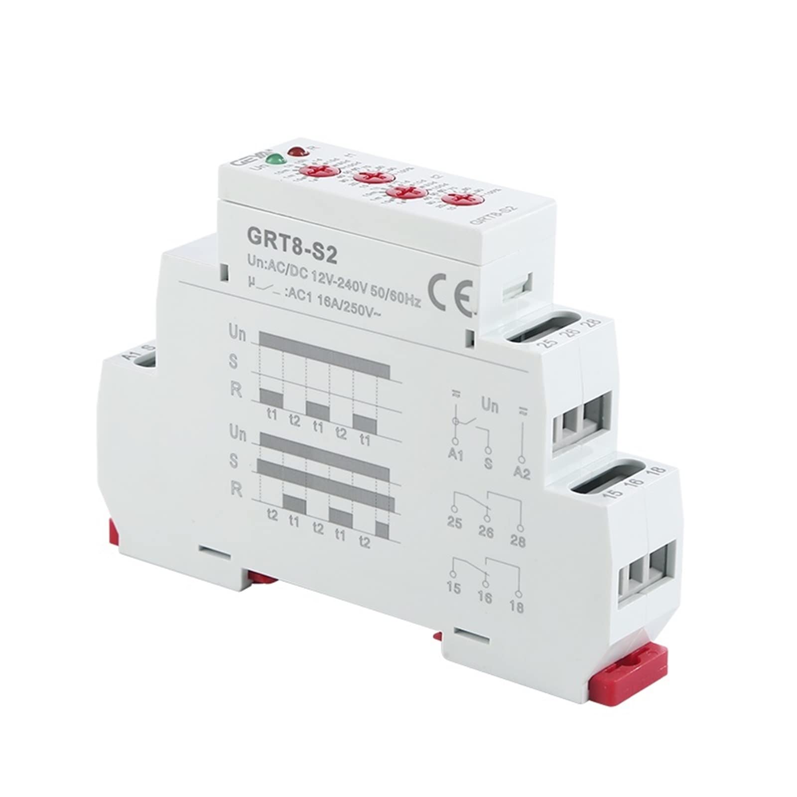 GRT8-S Przekaźnik czasowy cyklu asymetrycznego SPDT 220V 16A AC/DC12V-240V Elektroniczny repeater