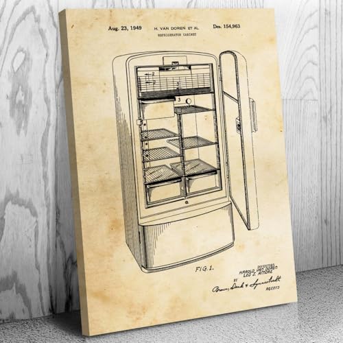 Refrigerator Patent Canvas Print (18x24) Culinary Gifts, Kitchen Decor, Chef ...
