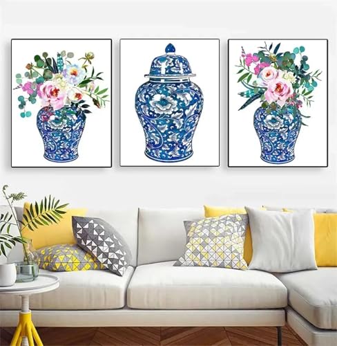 Impression sur toile TONGYINLI haute qualite - Triptyque de roses et peinture chinoise