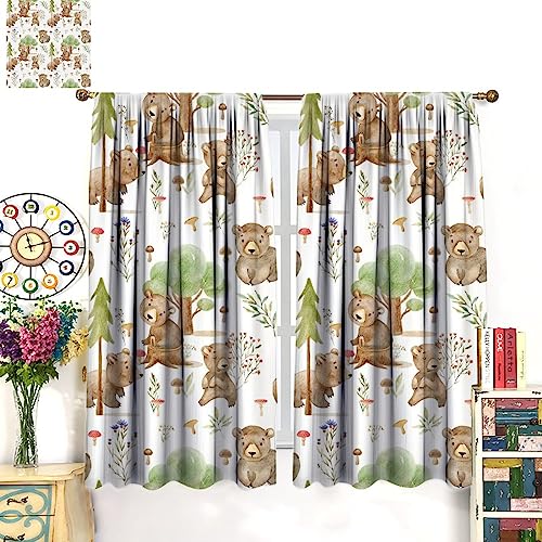 SENRUEGT Cortinas de animais florestais, tratamentos de janela de quarto de casa infantil, desenho a