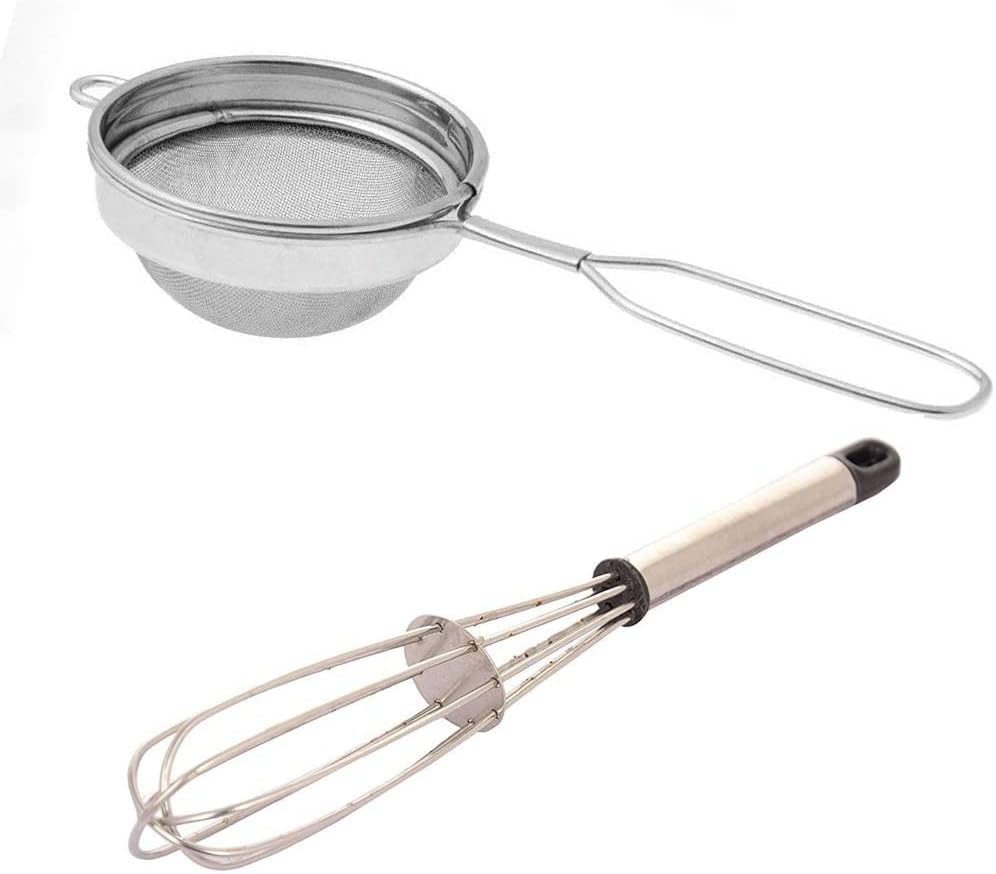Miniatura 4 de Colador de té de acero inoxidable de malla fina con batidor de batidor, paquete de 2, filtro de té de acero inoxidable, filtro de té de acero