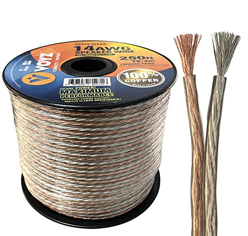 Voyz 14-Gauge Audio Speaker Wire Cable - 100% Oxygen-Free Pure Copper, Tinned Ofc On A 250 Feet Spool (Hct14-Clear) #TOP10