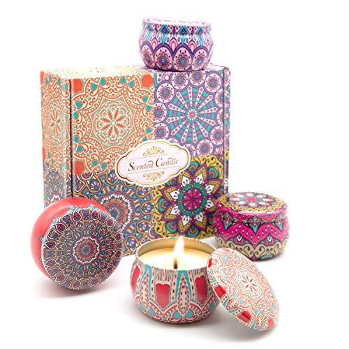 Gaoyong Bougies Parfumée 4 pièces,Bougies en Cire de Soja,Bougie Originale,Bougie Fete des Mere,Coffret Cadeau Bougie,Rose,Lavande,Coco,Citron