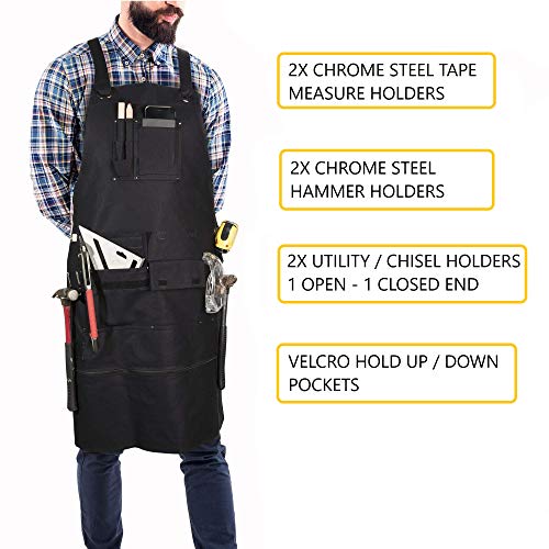 Premium Apron for Blacksmith, Woodworking, Ironworker - Wide Comfortable Straps with Adjustable Back, Quick Release Buckle, Metal Tape & Hammer Holders, Breathable Heavy Duty Canvas Apron, Gift Set