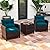 LDAILY Patio Furniture Set, 3 Pieces PE Rattan Wicker Patio Sofa Chairs with Washable Cushion & Glass Table, Outdoor Furniture Conversation Sets for Porch, Balcony, Garden, Poolside (Peacock Blue)