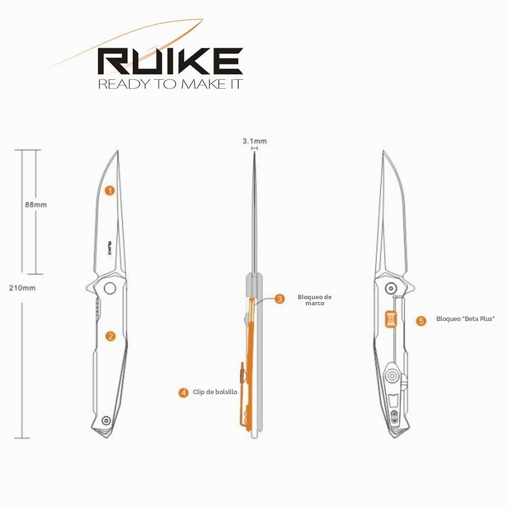 RUIKE P108 Framelock & betaplus Lock Cuchillo Unisex, Gris