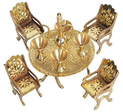 Image of Brass Antique Miniature Dining Table for Showpiece - Home Decor - Unique Show Piece - Rajasthani Handicraft