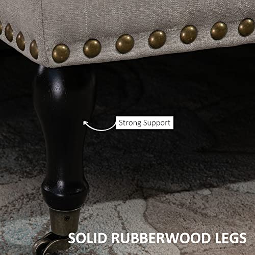 Homcom Mobile End Of Bed Bench, Upholstered Bedroom Entryway Bench With Button-Tufted, Accent Ottoman With Nailhead Trim And Wheels, Beige #TOP5