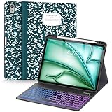 Supveco Keyboard Case for iPad Air 11 Inch (M3 2025,M2 2024),iPad Air 5th/4th Generation with Pencil Holder-7 Colors Backlit Wireless Detachable Folio Keyboard Cover with Soft TPU Back-Book Teal