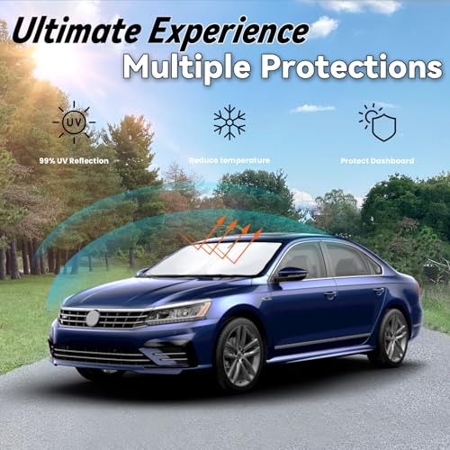 Image of Windshield Sun Shade for Volkswagen VW Passat 2012-2022 | Car Front Window SunShade with 240T Sun Visor Protector Blocks UV Rays Heat Sun Shield Accessories