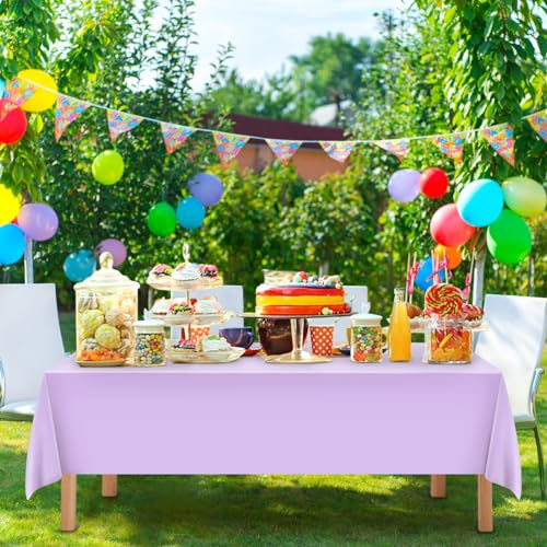 Image of Mulbozy 12 Pcs Light Purple Plastic Tablecloth for Rectangle Table, 54 x 108 inches Disposable Purple Party Table Covers for Birthday, Anniversary, Wedding, Fine Dining, Graduation Party Decoration